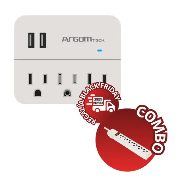 Combo Regleta Argom 3 Outlet & 2 USB 110V ARG-AC-0266WT + Regleta Argom 6 Tomas Blanca ARG-AC-0252WT