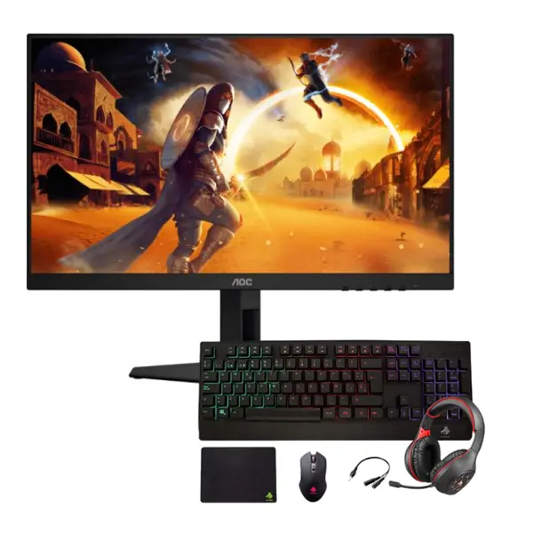 Combo Monitor AOC 24G4E 23.8" FHD IPS DP/HDMI/VGA 180Hz 0.1ms Negro + Combo Gamer Eagle Warrior Rhino 4 en 1 Teclado + Mouse + Mouse Pad + Headset KMB302 