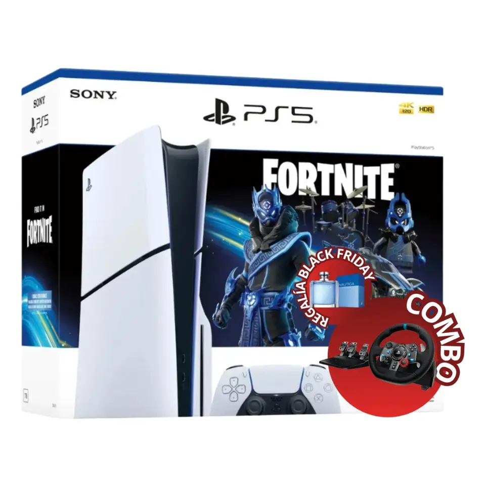 Combo Consola PlayStation 5 Slim 1TB - Fortnite - Formato Disco + Volante y Pedales Logitech Racing Wheel G29 Alámbrico 900° PC/PlayStation Negro/Plateado 941-000111