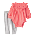 Conjunto de 2 piezas pantalón y mameluco con detalle de florcitas y vuelitos